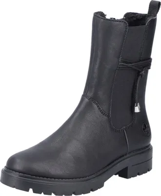 A single black boot on a white background.
