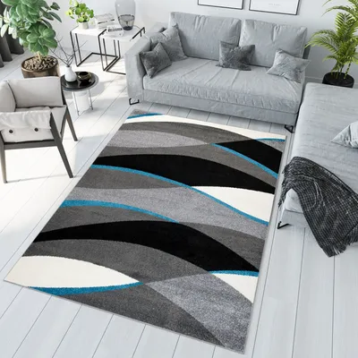 Obrázek produktu pro Koberec do obývacího pokoje a ložnice, krátký vlas, moderní design, šedá s modrými melíry, ÖKOTEX, 200 x 290 cm