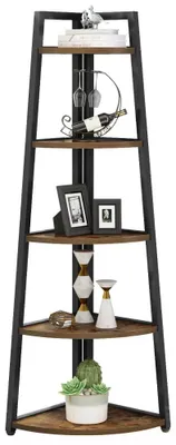 Produktbild von Eckbücherregal - Bücherregal HOGA-HL025 - Metallrahmen - Holzwerkstoffböden - 25 x 66 x 178 cm - Braun - Retro-Stil