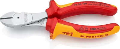 Produktbild von Knipex Kraftseitenschneider DIN ISO 5749 Länge 160mm VDE-isoliert Chrom 2K-Hüllen - 74 06 160 SB