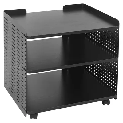 Produktbild von Druckertisch - Mobiler Druckerständer - 3 Ebenen - 4 Rollen, 2 feststellbar - Tragfähigkeit 40 kg - Schutzkanten und abgerundete Ecken - Schwarz