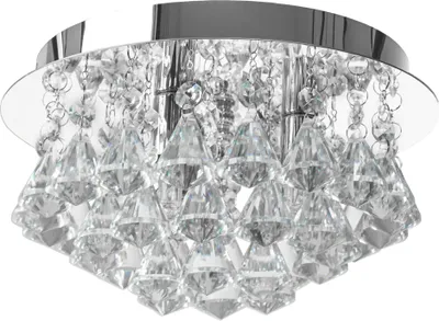 A close-up, studio shot of a crystal ceiling lamp.