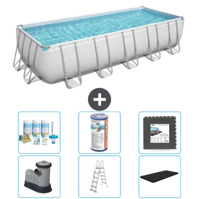 Produktbild von Bestway Rechteckiges Power Steel-Schwimmbecken – 640 x 274 x 132 – Grau – inklusive Pumpe – Leiter – Abdeckung Wartungspaket - Filter - Bodenfliesen
