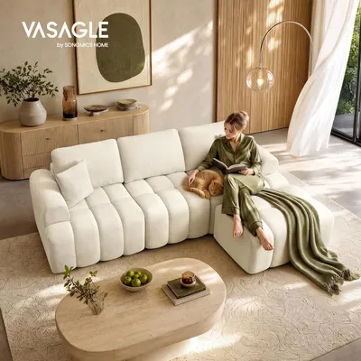 Obrázek produktu pro VASAGLE Modulární pohovka a sedací souprava s podnožkou, bílá barva