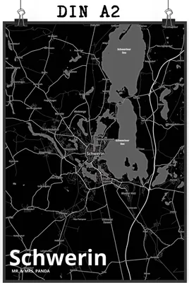 Produktbild von Mr. & Mrs. Panda Bild Schwerin DIN A2 - Geschenk, Stadt Dorf Karte Landkarte Map Stadtplan, wanddeko, Städte, Wandbild, drucke, Wanddekoration, Kunstdruck