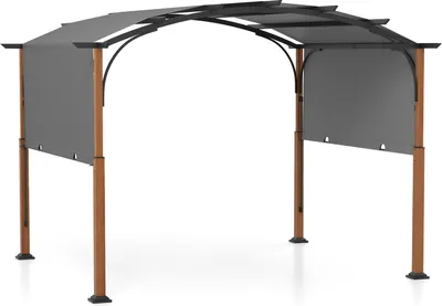 Zdjęcie produktu dla Pergola COSTWAY z rozsuwanym dachem, pawilon 3,6x3m wodoodporny stabilny zimoodporny, pawilon ogrodowy z solidnymi metalowymi kolumnami szary