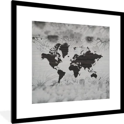 Produktbild von MuchoWow® MuchoWow® Gerahmtes Poster Weltkarte - Blume - Braun 40x40 cm - Poster mit zchwarzem Bilderrahmen - Poster - Plakat im Rahmen