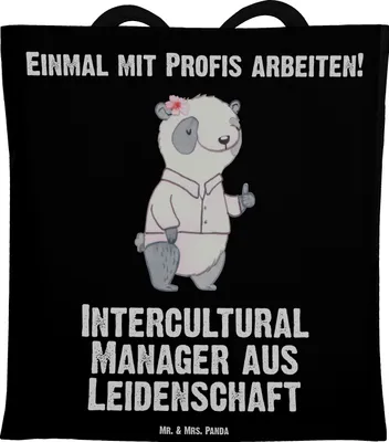 Produktbild von Mr. & Mrs. Panda Tote Bag Intercultural Manager Leidenschaft - Schwarz - Geschenk, Schultasche, canvas tasche, Uni, Beutel, Laptoptasche