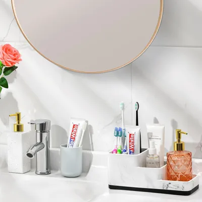 Produktbild von Famanu Zahnbürstenhalter Badezimmer Organizer - 5 Fächer mit Marmormuster