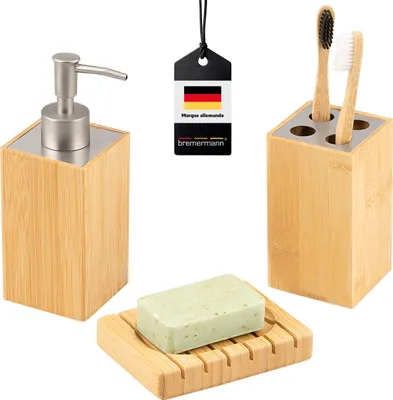 Image de bremermann Set de salle de bain 3 pièces, bambou, set d'accessoires de salle de bain