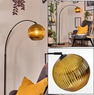 Produktbild von Cesaro Stehlampe aus Metall/Riffelglas in Schwarz/Goldfarben mit Marmorfuß