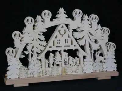 Produktbild von Schwibbogen mit Haus im Wald und Beleuchtung BxHxT 50x31x7cm NEU