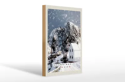 Produktbild von Holzschild Reise 20x30cm Skandinavien Schnee Winter Berg Haus