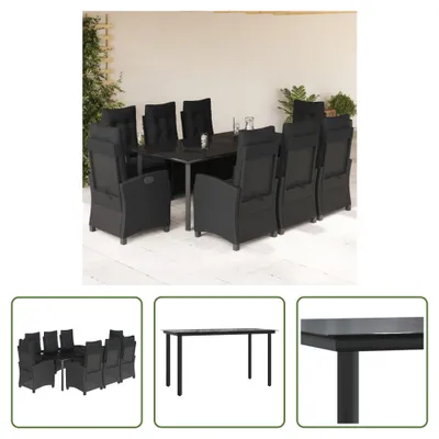 Produktbild von The Living Store 9-tlg. Garten-Essgruppe mit Kissen Schwarz Poly Rattan
