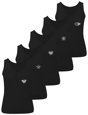 Produktbild von 5er Set Mädchen Unterhemden - Strass - Schwarz