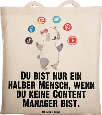 Produktbild von Mr. & Mrs. Panda Schultasche Content Manager Herz - Transparent - Geschenk, Shopping Tasche, Tote Bag, Beutel, Stoffbeutel, Laptoptasche