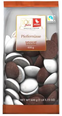 Produktbild von Weiss Pfeffernüsse teilschokoliert 600g