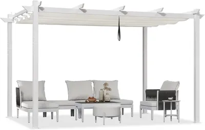 Produktbild von PURPLE LEAF Garten Pergola 3x4 m Aluminium Terrassenüberdachung, weißer Rahmen mit weißem Schiebedach, stabiler Pavillon mit Markisenschutz