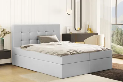 Image de Lit boxspring avec matelas et coffre de rangement, lit LUDANO 160 cm x 200 cm, tissu Cayenne Argent H3