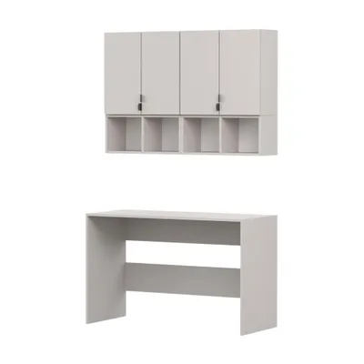 Produktbild von Jugendzimmer Komplett – Set MEZZO II Wandschränke, Wandregal Kaschmir/ Kaschmir (5-teilig), schwarze Metallgriffe