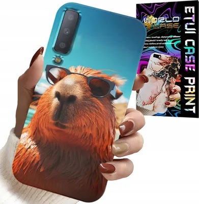 Produktbild von Etui Für Samsung A7 2018 - Süsses Wasserschwein, Wasserschwein Etui + Glas