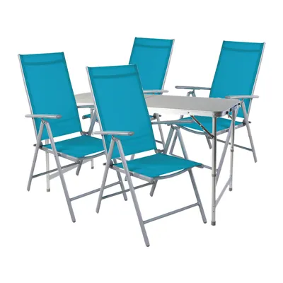 XXL 5-tlg Campingmöbel Alu höhenverstellbar Campingtisch + 4 Klappstühle Petrol