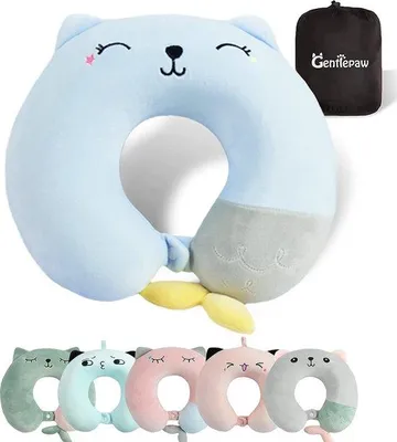 Produktbild von Nackenkissen für Kinder, ideal für Reisen mit Flugzeug, Auto oder Zug, aus Memory-Schaum, Reisekissen für Erwachsene, U-förmiges Kissen mit süßem Design