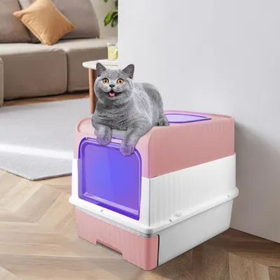 Produktbild von Katzentoilette mit UV-Schutz,Katzenklo Groß mit Ausgang von oben, Katzentoilette in Schubladenform 49x37x35cm Rosa