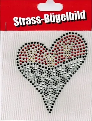 Produktbild von Ma188016 silber-rot-schwarz Herz Straßbügelbild Kölnartikel