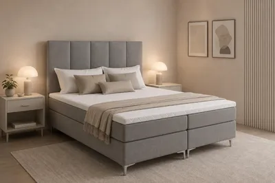Produktbild von MODERN ROOM Boxspringbett mit Bettkasten LAHKO 180x200 cm H3 geflechtes Stoff Polsterbett mit Matratze Topper Doppelbett Bett Schlafzimmer, hellgrau, KI-generiertes Bild