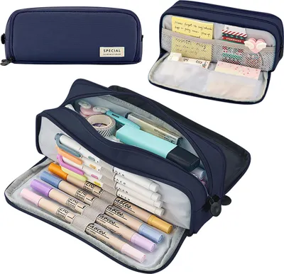 Image de FTVOGUE Grande Capacit ? de rangements pour crayons Oxford Sacs ? crayons avec fermeture ?lectrique lat?rale et poche en maille Design moderne pour ?tudiants C���istes Voyageurs (Bleu)