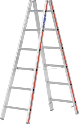 Produktbild von Hymer Sprossenstehleiter, beidseitig begehbar, 2x6 Sprossen, senkr. Höhe 1,70 m, Reichhöhe 3,00 m, Gewicht 6,1 kg
