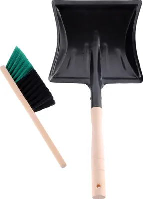 Produktbild von Garronda Kehrgarnitur Kehrschaufel Metall mit Holzgriff Set mit Handbesen (Schwarz/Grün + Schwarz)