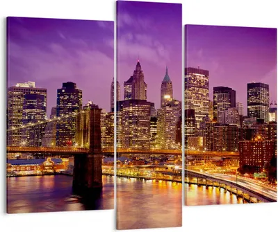 Produktbild von Bild auf Leinwand - Leinwandbild - New york nacht brooklyn brücke - 95x80cm - Wand Bild - Wanddeko - Leinwanddruck - Bilder - Kunstdruck - Wanddekoration - Leinwand bilder - Wandkunst - CB95x80-2660