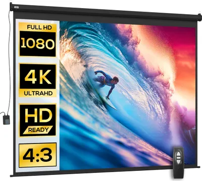 Produktbild von HOMCOM 120 Zoll Projektionsleinwand, Format 4:3, verstellbar mit Fernbedienung, kompakte Projektionsleinwand, 244 x 183 cm, schwarz