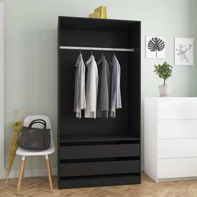 Productafbeelding van Kledingkast - Opbergkast - Slaapkamer Organizer - Met Laden En Ophangstang - 100 x 50 x 200 cm - Zwart