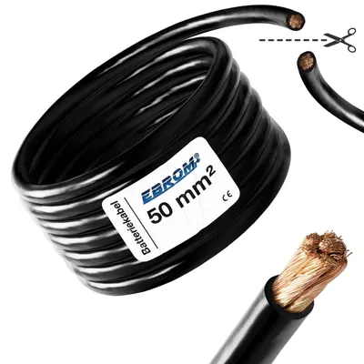 Produktbild von Batteriekabel Aderleitung SCHWARZ H07V-K  50 mm² - KFZ Batterie Kabel 100% OFC Kupfer - Schnitt Meterware nach Ihren Wünschen - 50mm2