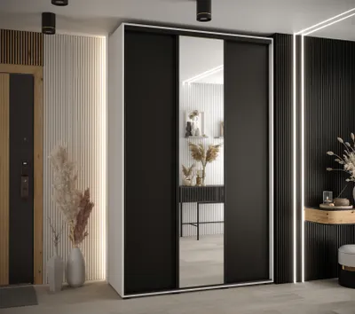 Produktbild von Kleiderschrank ASIRI 3 - 150/45 cm, weiß/schwarz/schwarz