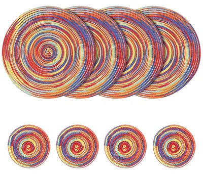 Productafbeelding van Geweven ronde onderzetters en placemats, set in rood