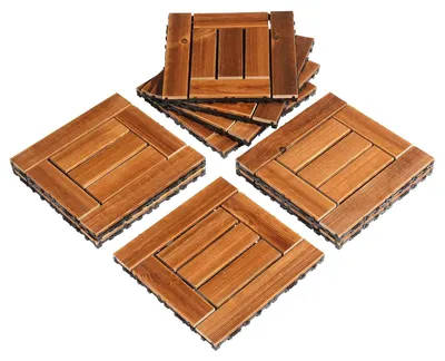 Produktbild von FCH Terrassenfliesen 11er Set im Klicksystem, 30x30x2,3cm, 1m², Kiefernholz, wasserabweisend, Bodenplatten für Balkon & Terrasse, Quersteg