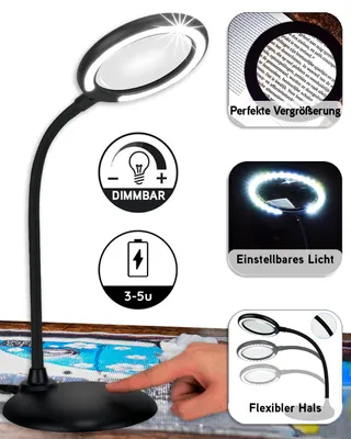 Produktbild von Lupenlampe mit LED-Beleuchtung – Wiederaufladbar – Tischlampe – Für Diamond Painting – 3-5 Std. Akkulaufzeit – Sticklampe – 5-fache Vergrößerung