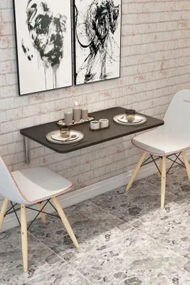 Image de Table pliante murale ovale en MDF, 72 x 45 cm, anthracite