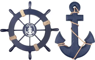 2er-Set Holz-Steuerrad (28 cm) & Anker (33 cm) nautische Wanddeko