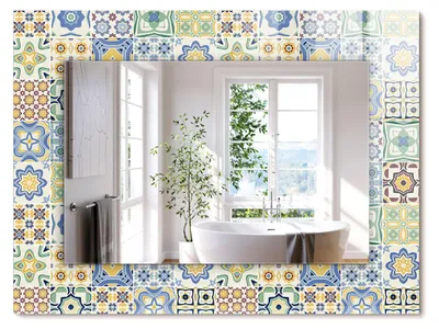 Produktbild von Farbige Kachelmuster – Rechteckiger Spiegel mit Druck 80x60 cm – Modern - Dekorativ für die Wand