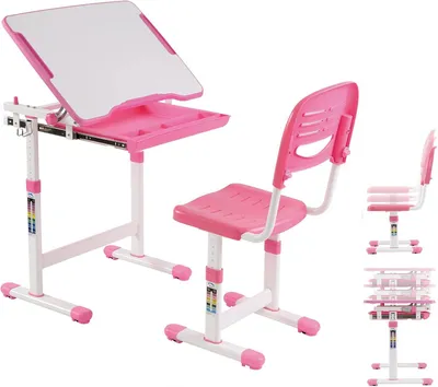 Produktbild von Ergonomisch höhenverstellbarer Kinderzeichentisch mit Schreibtischstuhl als Schulbank