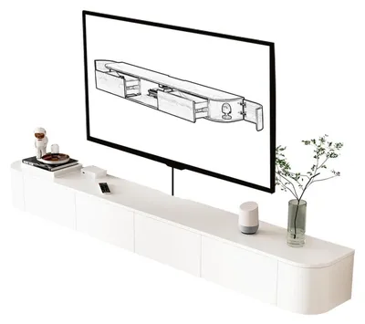 Obrázok produktu pre Nízka komoda, závesný stojan na televízor z masívneho dreva, s dvierkami a zásuvkami, biela, 220 cm