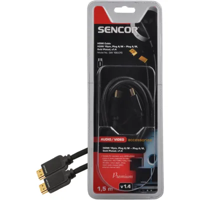 Obrázok produktu pre SENCOR SAV 166-015 HDMI kábel 1.4, konektor/M 19-pin. - konektor/M 19-pin., pozlátené konektory, podpora Ethernetu, dĺžka 1,5 m