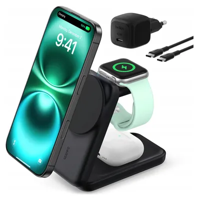Zdjęcie produktu dla Belkin UltraCharge Ładowarka indukcyjna 3w1 25W + Zasilacz 45W