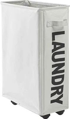 Produktbild von Rolling Slim Waeschekorb mit Universal Raedern Ecke Faltbare Oxford Stoff Waeschekorb Mesh Kordelzug Dirty Clothes Organizer mit 4 Stuetzstangen