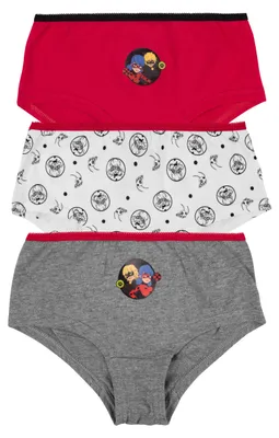 Produktbild von Miraculous Ladybug Panty Slip für Mädchen – 3er Pack Kinder Unterhose Rot/Weiß/Grau